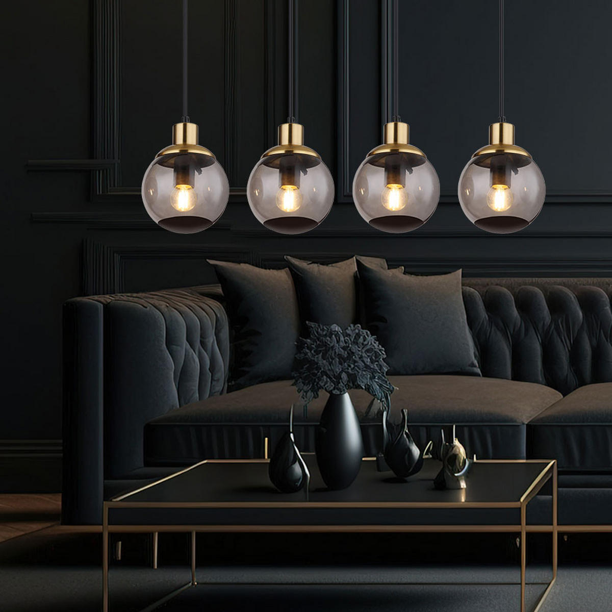 LED HÄNGELEUCHTE Metall Schwarz matt - Schwarz, Glas (75/15/110cm) - Globo Lighting