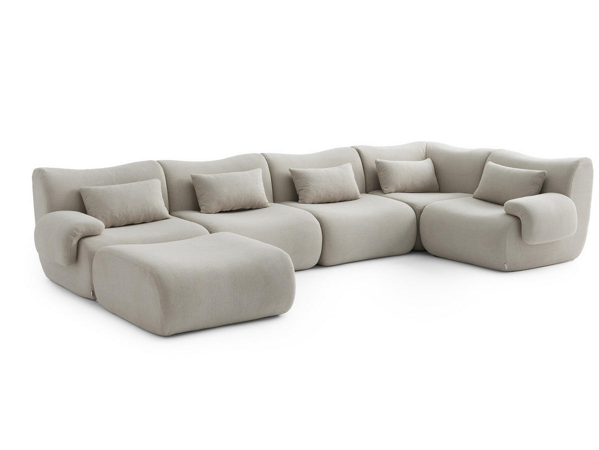 WOHNLANDSCHAFT Bouclé-Stoff Steinbeige - Beige, Textil (356/73/190cm) - MILYsofa