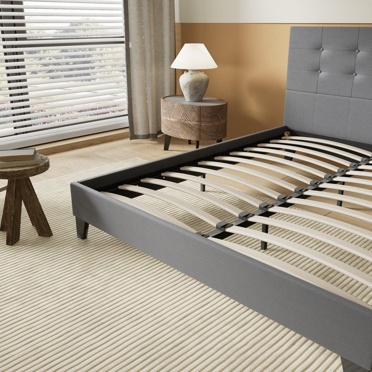 BETT aus grauem Kunstleder 140x200cm - Grau, Naturmaterialien (140/200cm) - November Sleep
