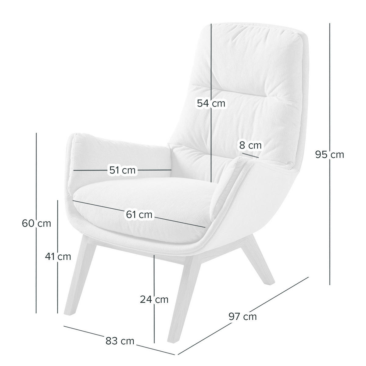 SESSEL mit Holzfüssen - Eichefarben/Hellgrau, Eichenholz/Holz (83/95/97cm) - home24