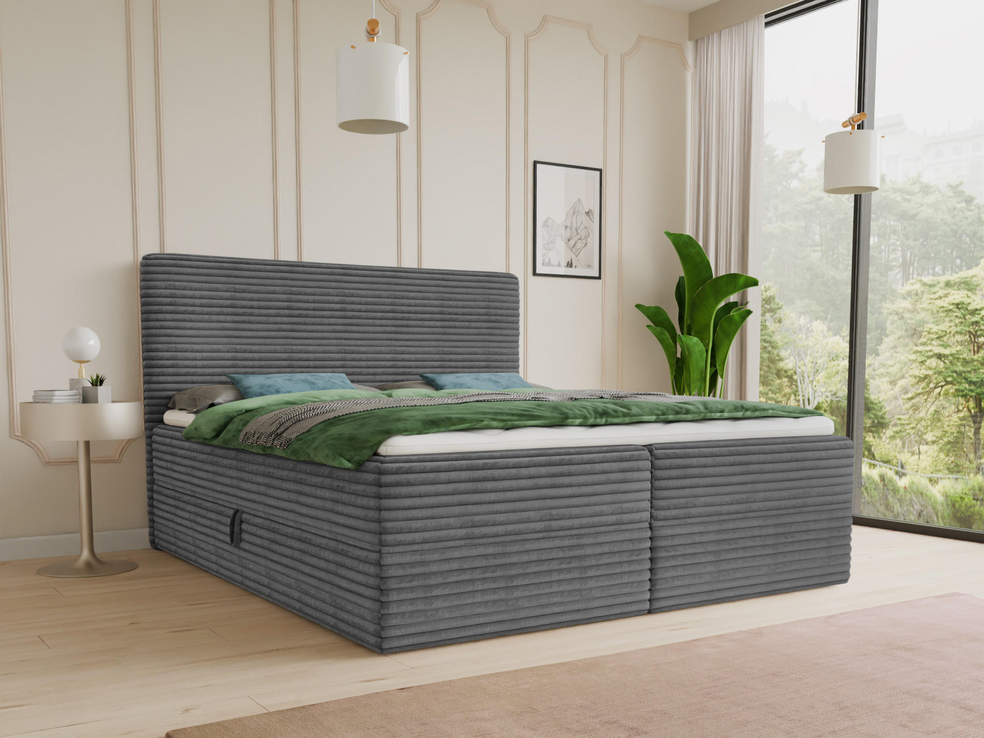 BOXBETT Mollo - 180x200 - dunkelgrau (Tilia 90, Cord) - Dunkelgrau/Schwarz, Holz/Holzwerkstoff (180/200cm) - Sofnet