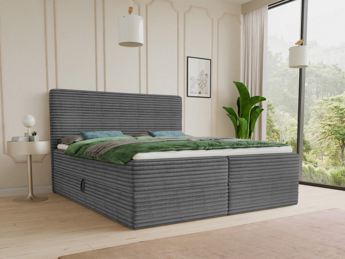 BOXBETT Mollo - 180x200 - dunkelgrau (Tilia 90, Cord) - Dunkelgrau/Schwarz, Holz/Holzwerkstoff (180/200cm) - Sofnet