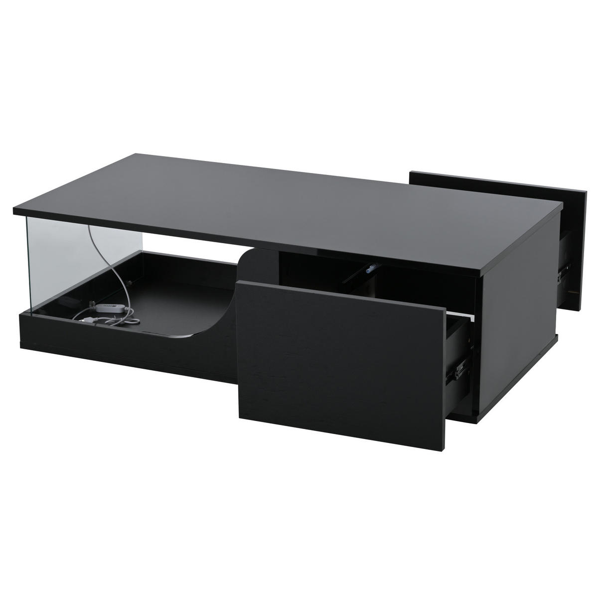 COUCHTISCH 100/50/30 cm schwarz mit 2 Schubladen und LED-Beleuchtung - Schwarz, Holzwerkstoff (100/50/30cm) - OKWISH