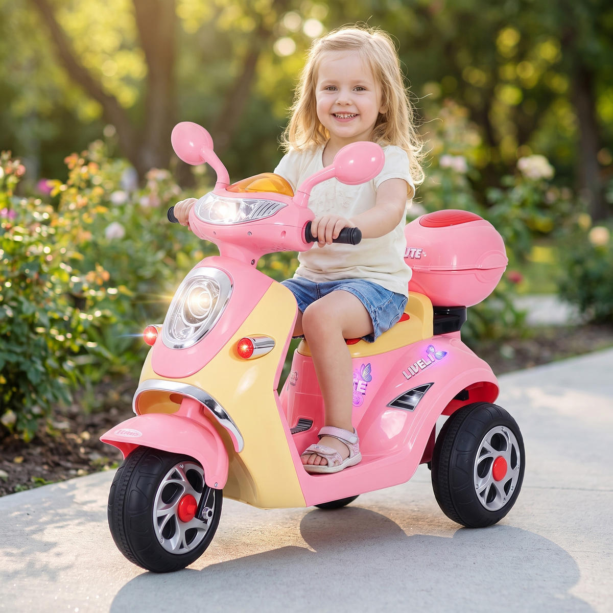 ELEKTRO Kindermotorrad Elektromotorrad Elektroauto Kinderfahrzeug Dreirad 3 km/h - Rosa, Kunststoff (108/51/75cm) - HOMCOM