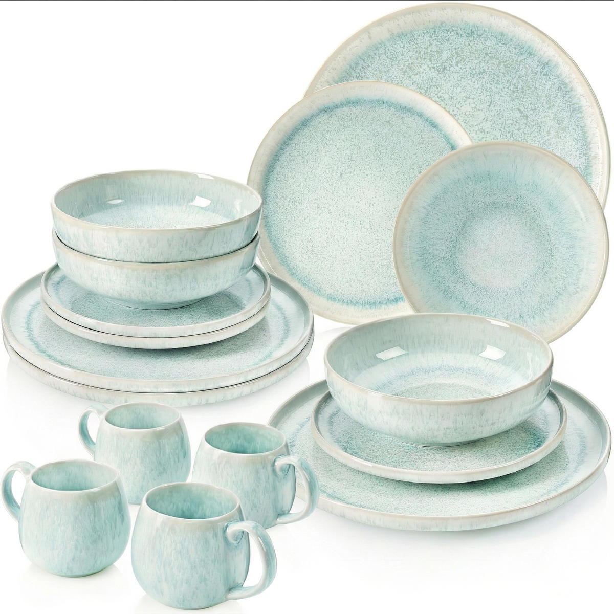 KOMBISERVICE PAROS - 16 teilig aus Steingut - Türkis, Stein (27/27/27cm) - Sänger