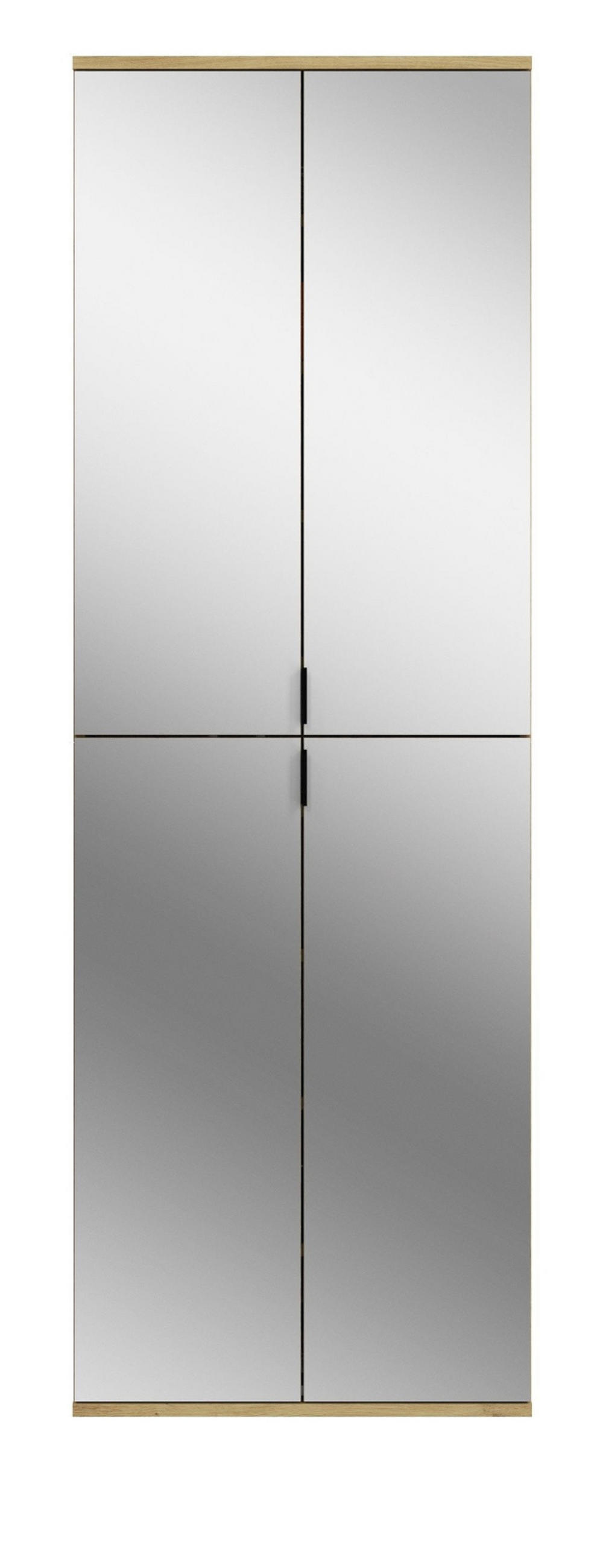 GARDEROBENSCHRANK Eiche 61 cm, Flurschrank mit 4 Spiegeltüren - Chromfarben/Schwarz, Glas/Holzwerkstoff (61/193/34cm) - Inn.Furn