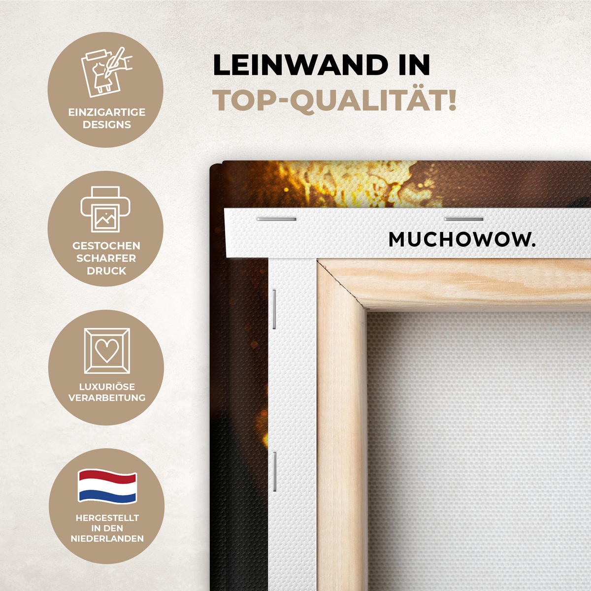 LEINWANDBILD Frau - Gold - Luxus - Porträt Deko Schlafzimmer 30x20 cm - Goldfarben, Textil (30/20cm) - MuchoWow