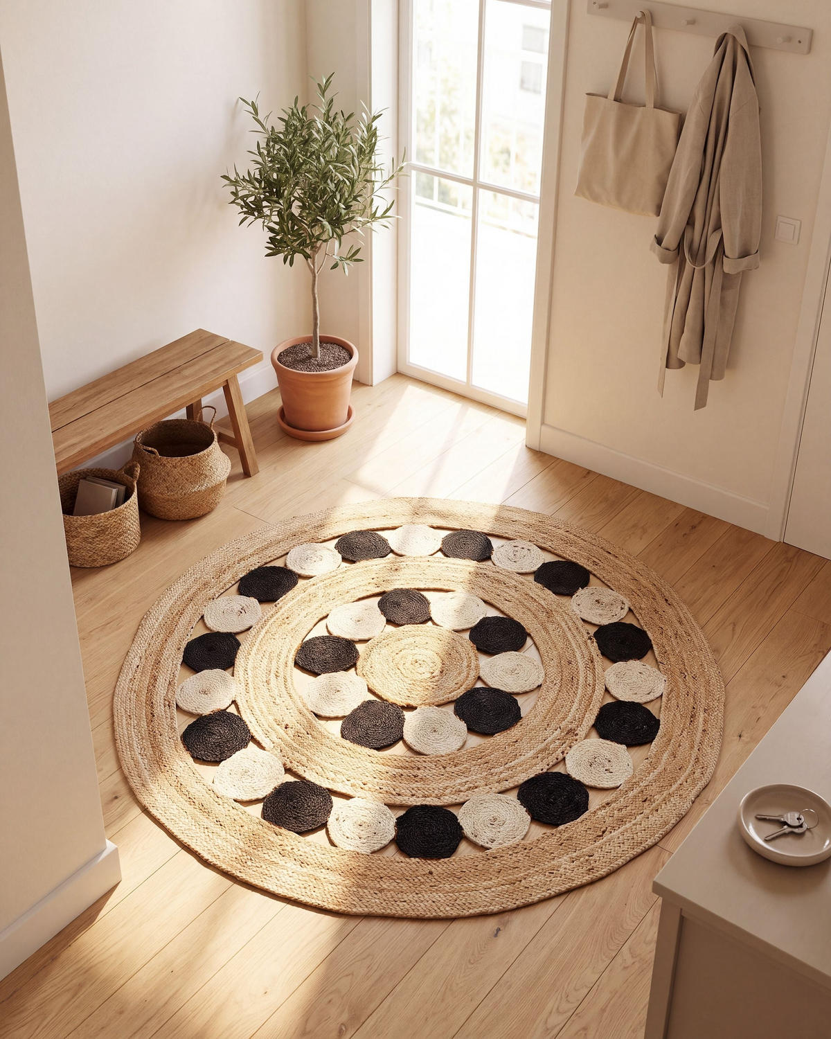 TEPPICH geflochten Hovit 140/140 cm - Beige, Naturmaterialen (140/140cm) - Beliani