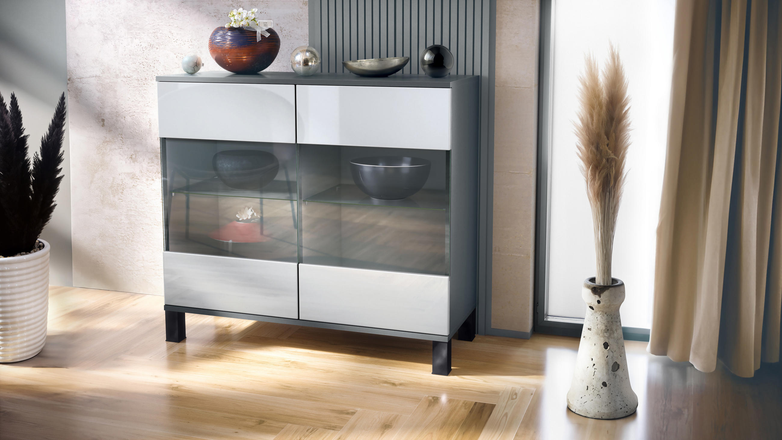 KOMMODE Bari Weiß Hochglanz - Weiß Hochglanz, Holzwerkstoff (92.5/84.5/35cm) - Vladon