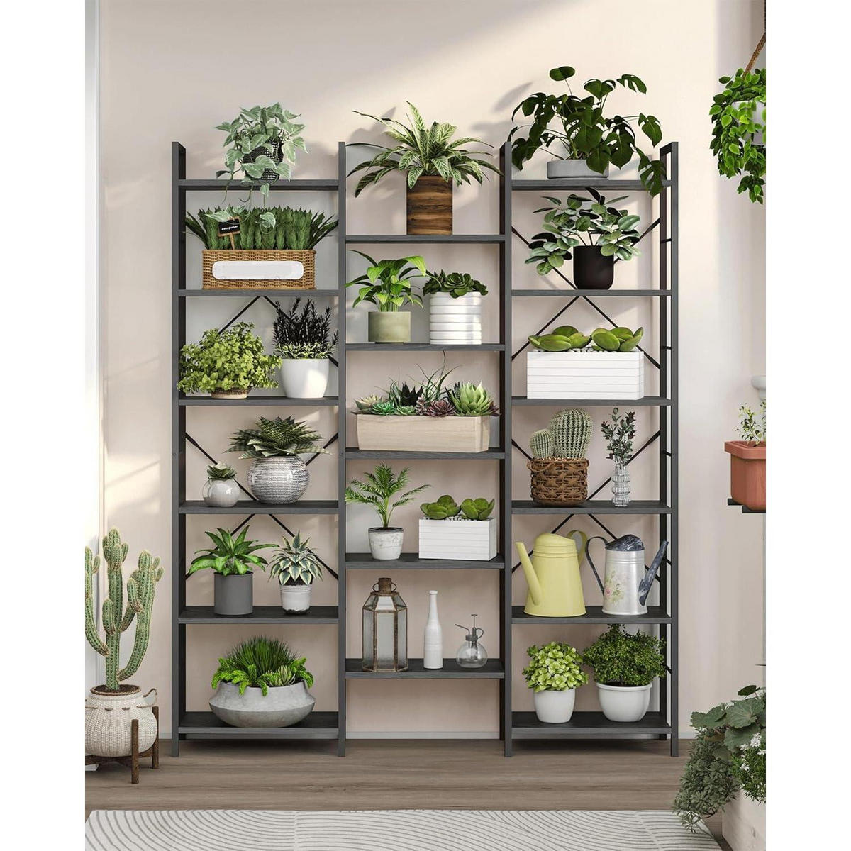 BÜCHERREGAL 6 Etagen Schwarz mit Holzmaserung 24 x 152 x 186 cm - Schwarz, Holzwerkstoff (152/186/24cm)