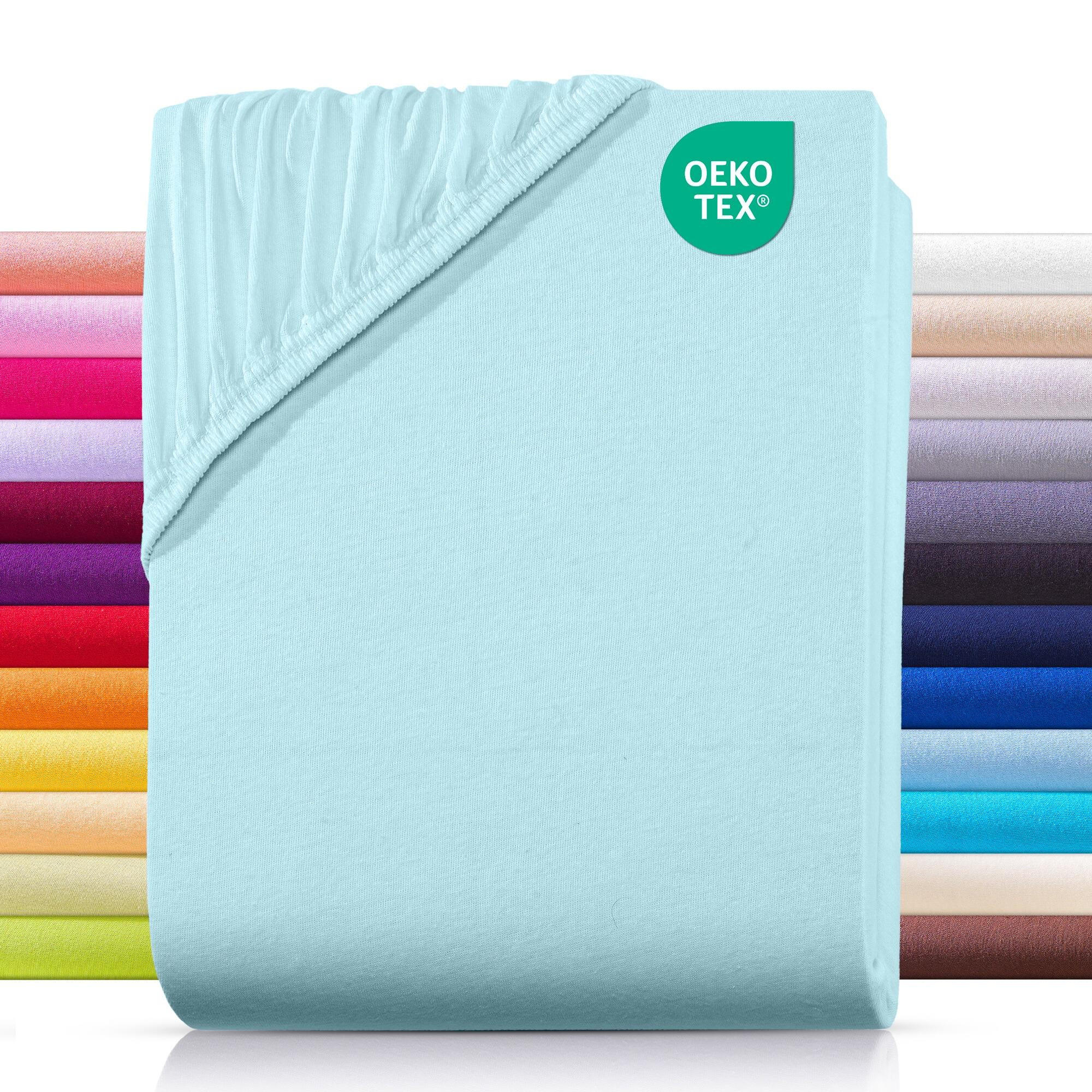 JERSEY-SPANNBETTLAKEN 200x200 cm aus 100% Baumwolle, Bettlaken Aqua Uni - Pastellblau, Textil (200/200cm) - Carpe Sonno