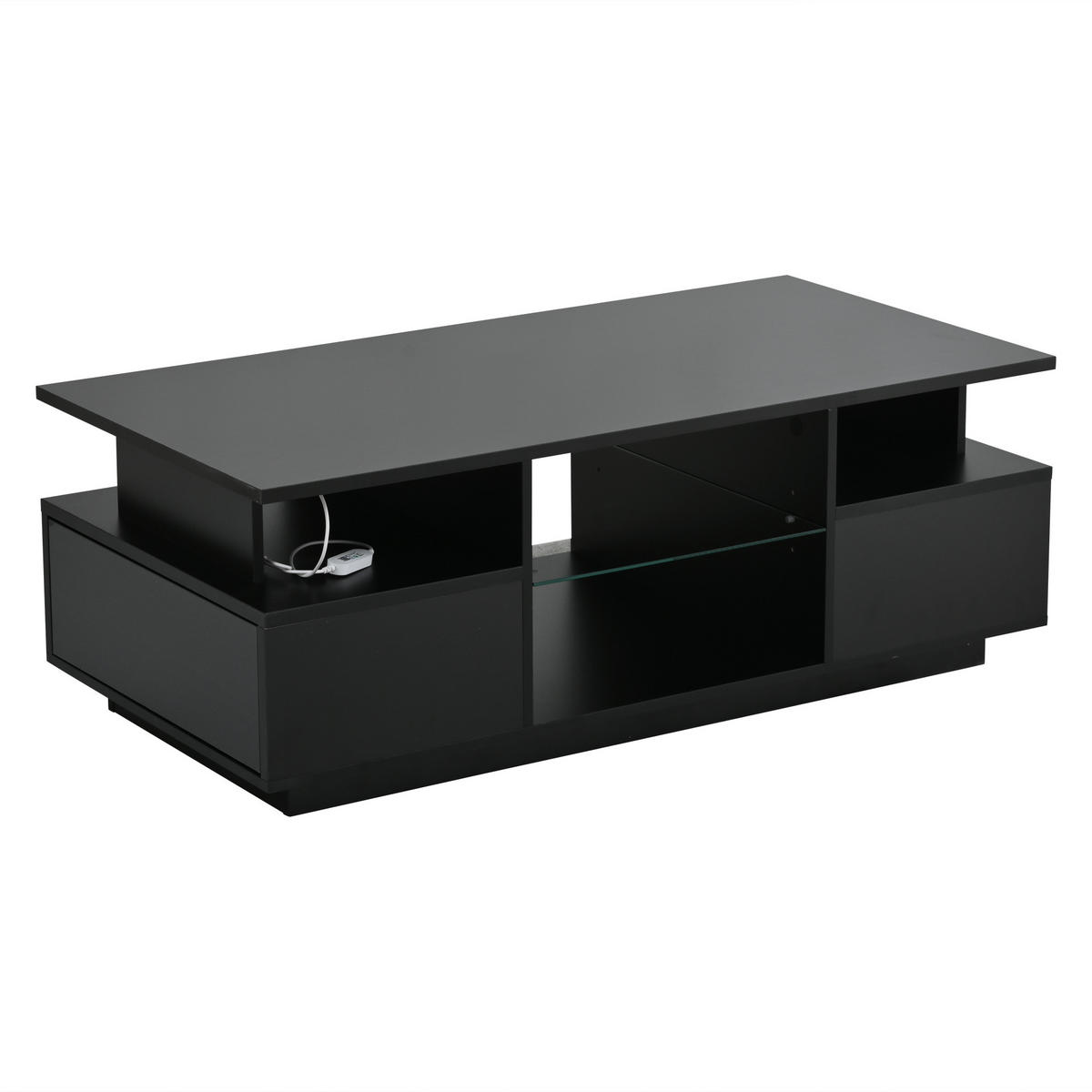 COUCHTISCH 100/50/36 cm Schwarz aus Spanplatte mit LED-Beleuchtung und 2 Schubladen - Schwarz, Holzwerkstoff (100/50/36cm) - OKWISH