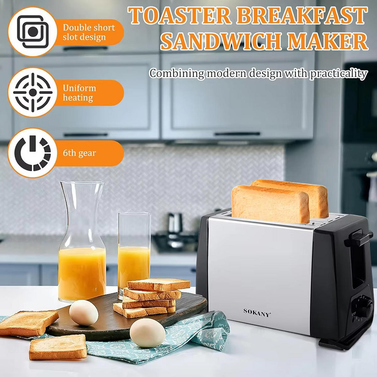TOASTER 2 Scheiben 700W Edelstahl 6 Stufen Silber Schwarz - Silberfarben, Metall (23.2/16/12.5cm) - Kaket