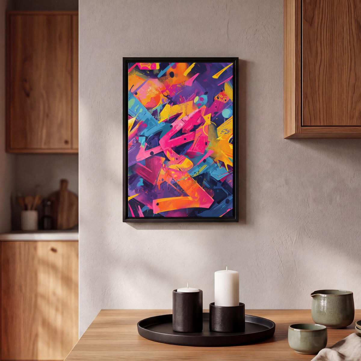 LEINWAND Bilder mit Rahmen - Abstrakt - Formen - Farbenfroh - 20x30 - Magenta, Textil (20/30cm) - MuchoWow