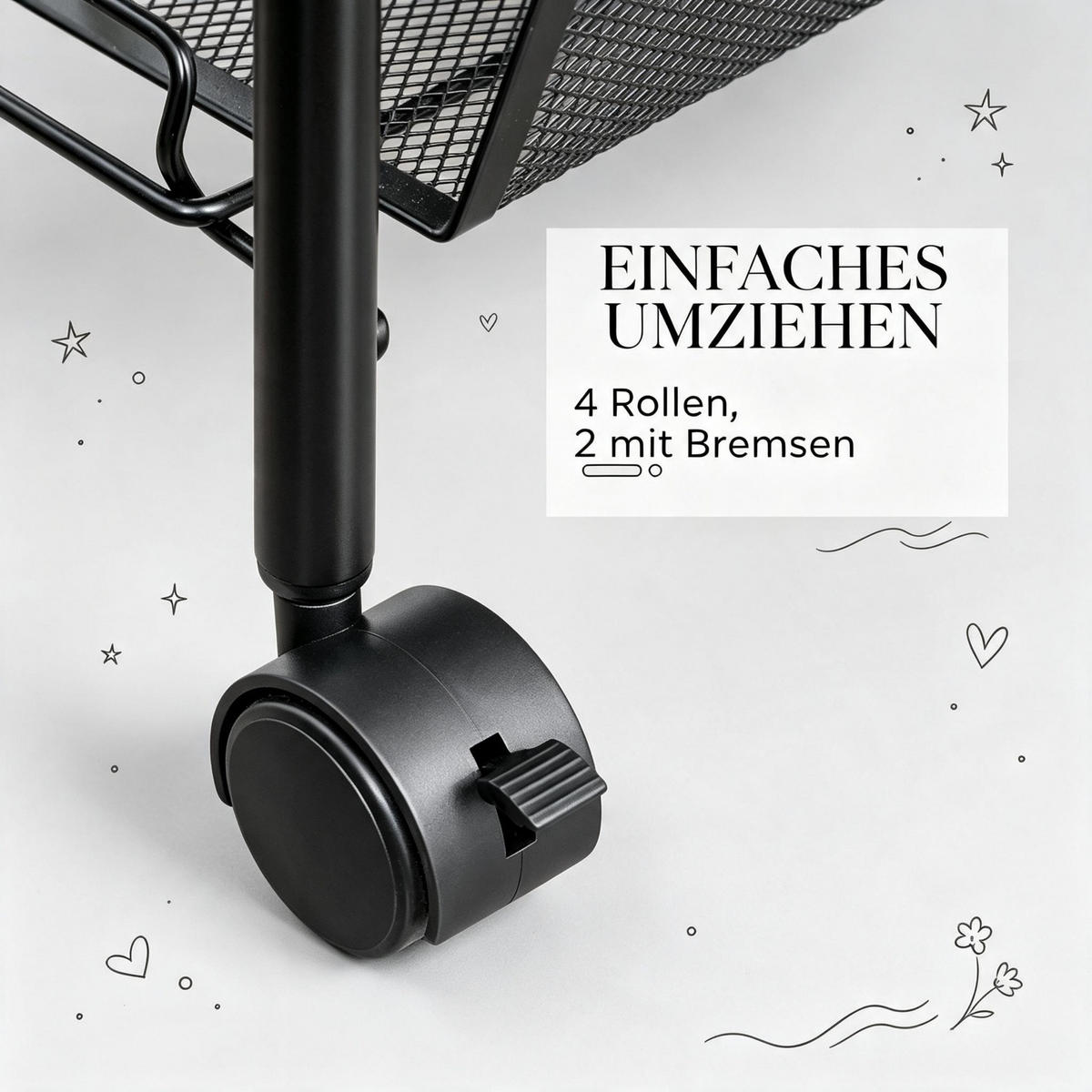 SERVIERWAGEN DE-41506 45/26,5/63 cm, 3 Etagen, Netzkörbe und Haken Schwarz - Schwarz, Metall (45/63/26.5cm) - ComfortXL