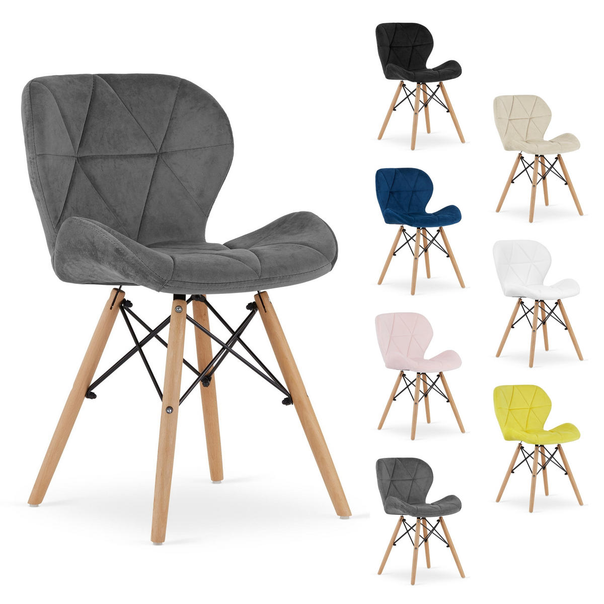 STUHL AMATRICE 4-er Set, Grau, mit Samtstoff gepolstert - Hellgrau, Holz/Textil (48/74/53cm) - Komodee