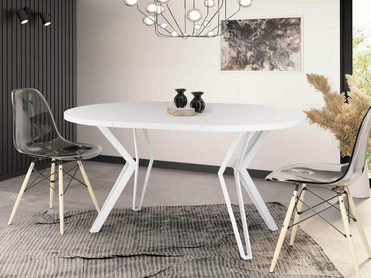 ESSTISCH Austin runder ausziehbarer, Weiß 100-180/100/76 cm - Weiß, Holzwerkstoff/Metall (100/100/76cm) - WFL GROUP