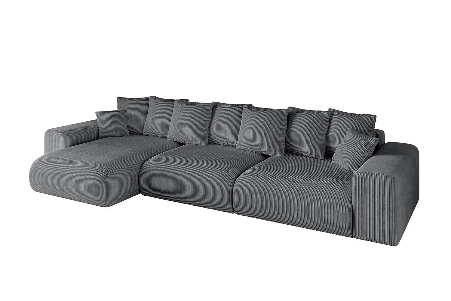 ECKSOFA Ottomane links ESKAR-L 364x176x84 Dunkelgrau Cord - Dunkelgrau/Schwarz, Holzwerkstoff/Kunststoff (364/176cm) - ALTDECOR