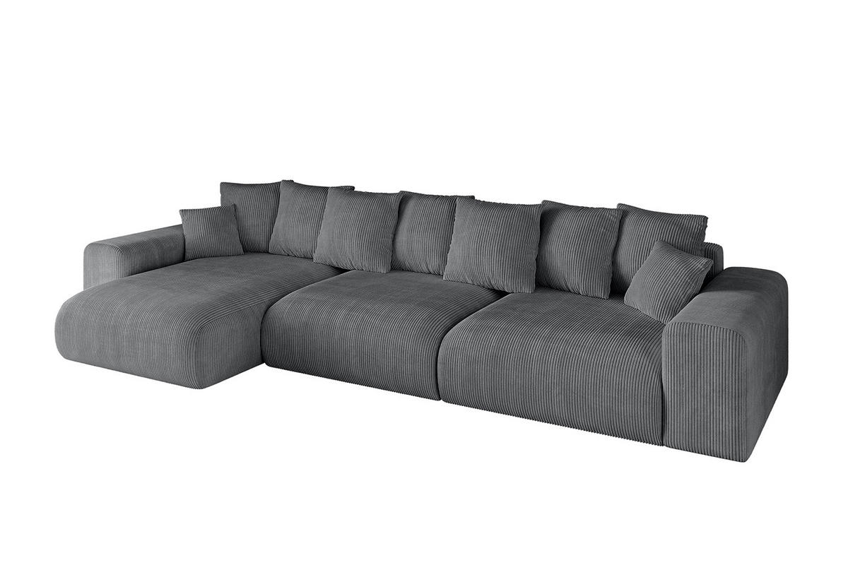 ECKSOFA Ottomane links ESKAR-L 364x176x84 Dunkelgrau Cord - Dunkelgrau/Schwarz, Holzwerkstoff/Kunststoff (364/176cm) - ALTDECOR