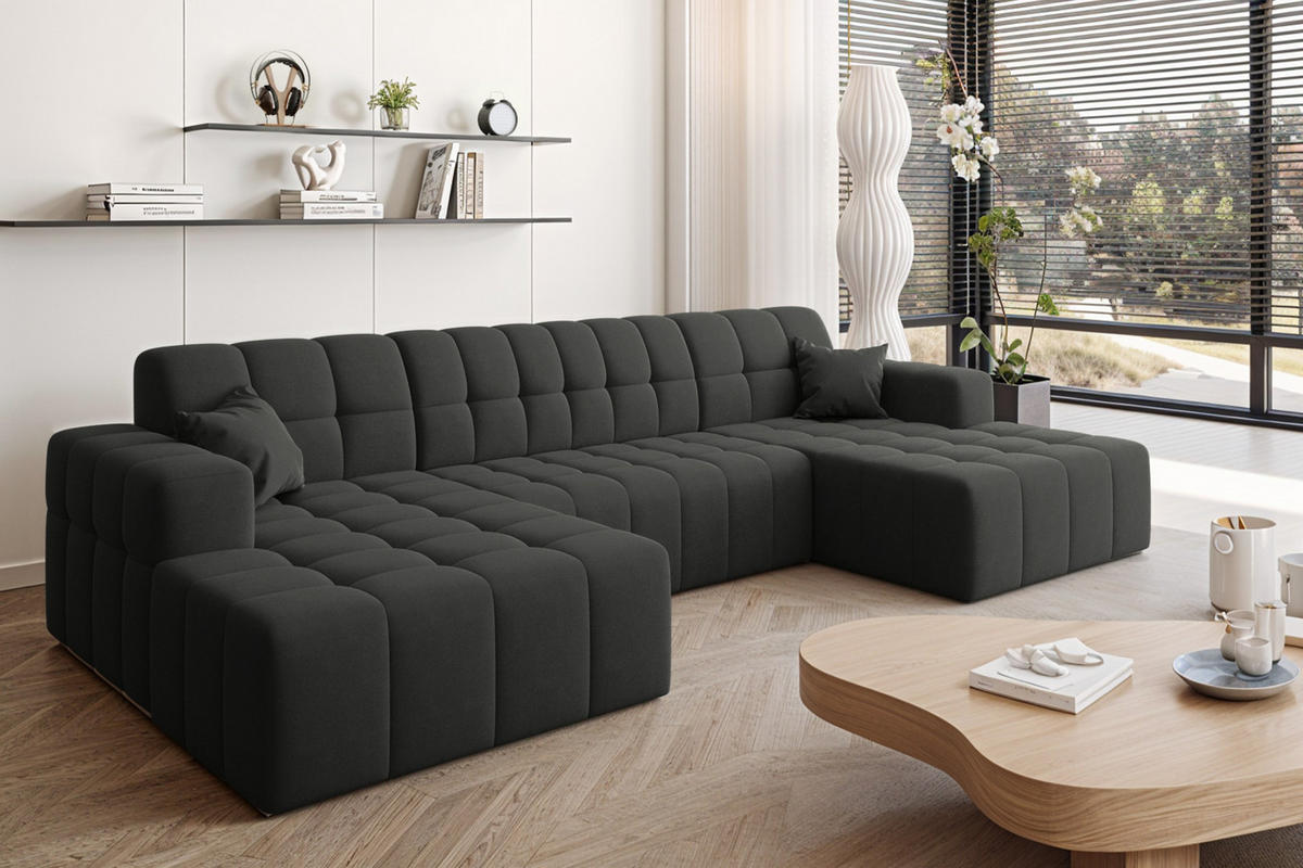 ECKSOFA U-Form Nimes Stoff Portland Schwarz - Schwarz, Holz/Textil (168/350cm) - Kaiser Möbel