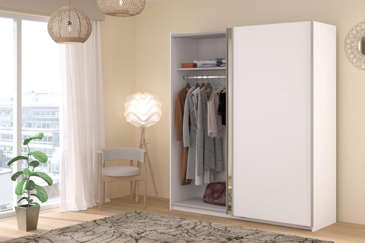 KLEIDERSCHRANK Swing 4 in Weiß von Parisot – Schwebetürenschrank 2 türig ohne Schubkasteneinsatz - Weiß, Holzwerkstoff (80/200/120cm)