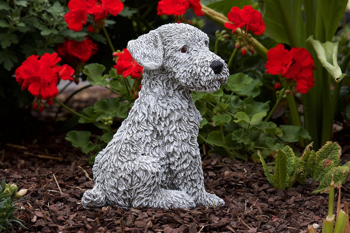 STEINFIGUR Hund Terrier, Frostfest, Steinguss - Grau, Stein (16/24/18cm) - stoneandstyle