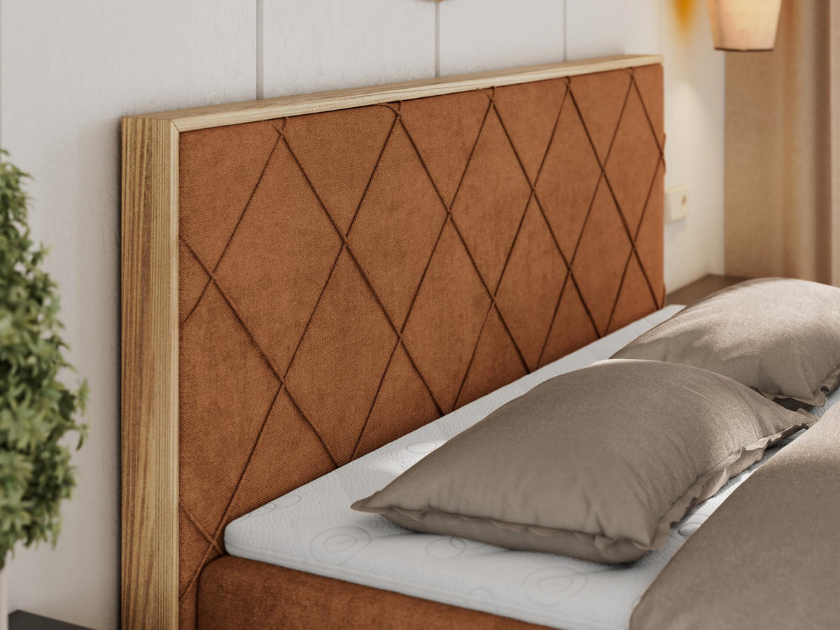 BOXBETT CAICOS 140/200 - Orange Struktur - H4 - Orange, Holz/Textil (140/200cm) - MKS