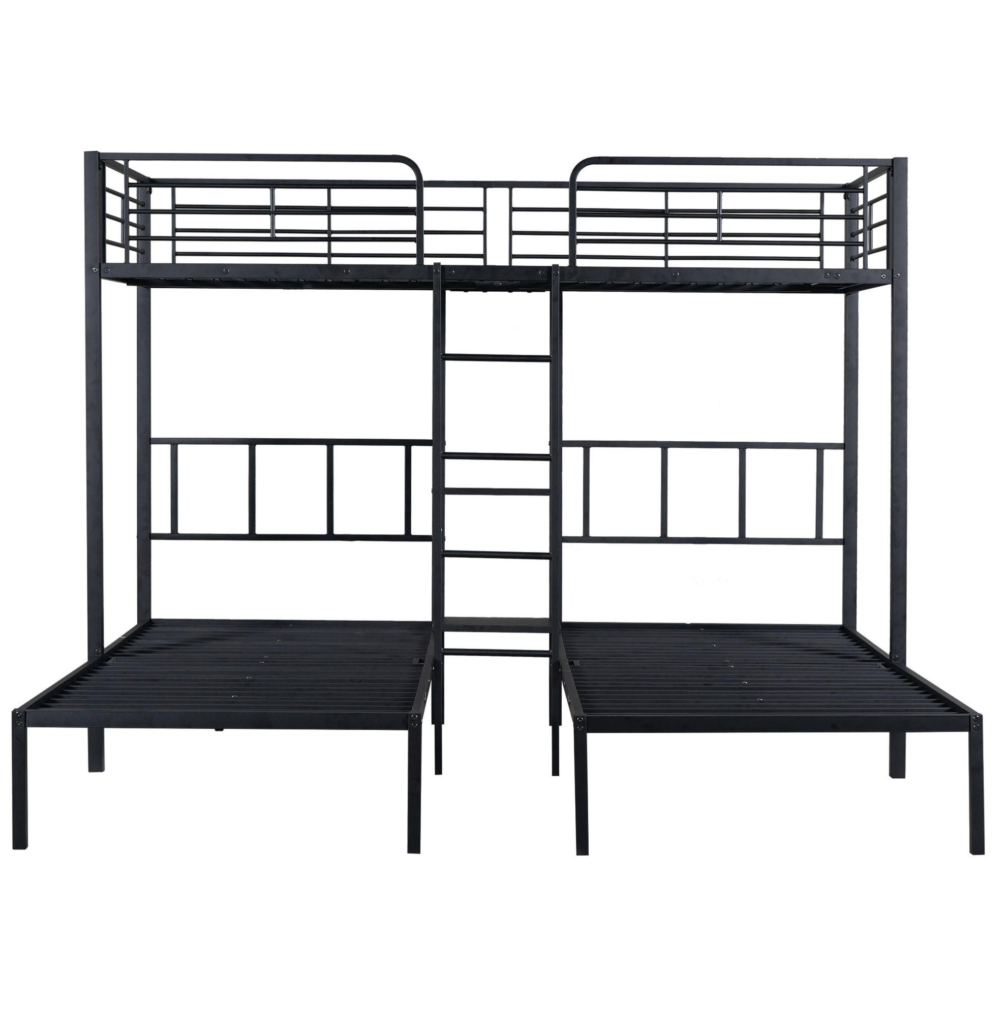 ETAGENBETT 90/200 cm aus Metall mit Tisch und Leiter – Dreifachbett in Schwarz - Schwarz, Metall (90/200cm) - BEAOK