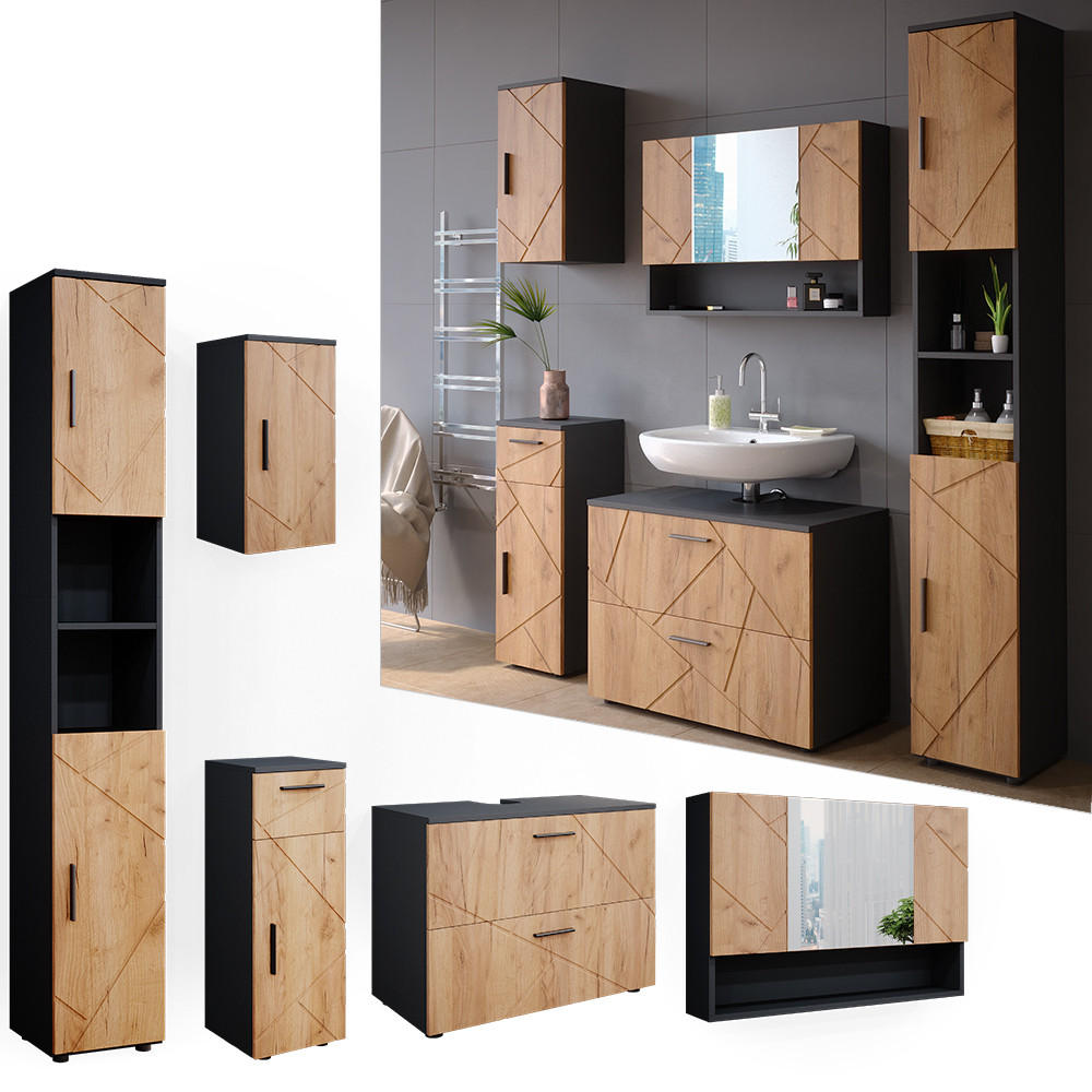 BADMÖBEL-SET Irma Goldkraft Eiche/Anthrazit 5 Teile - Anthrazit/Eiche Wotan, Holzwerkstoff (80/58.6/41cm) - Vicco