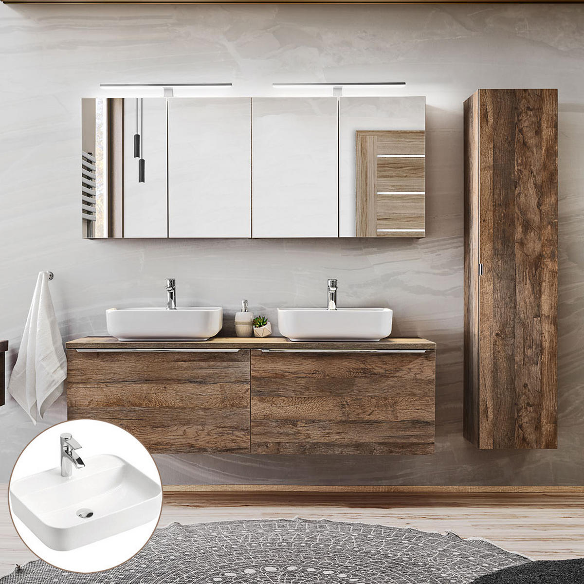 BADMÖBEL-SET 10-TLG. Puebla-56 - Braun, Holzwerkstoff (215/200/46cm) - Lomado