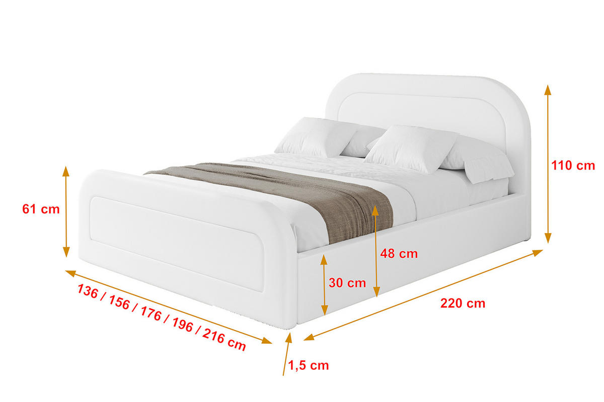 POLSTERBETT mit Bettkasten, Fußteil und Lattenrost, Boxbett mit Matratze H3/H4 - LERAY-Z 180x200 Weiß Kunstleder - Weiß Hochglanz, Holzwerkstoff/Textil (180/200cm) - ALTDECOR