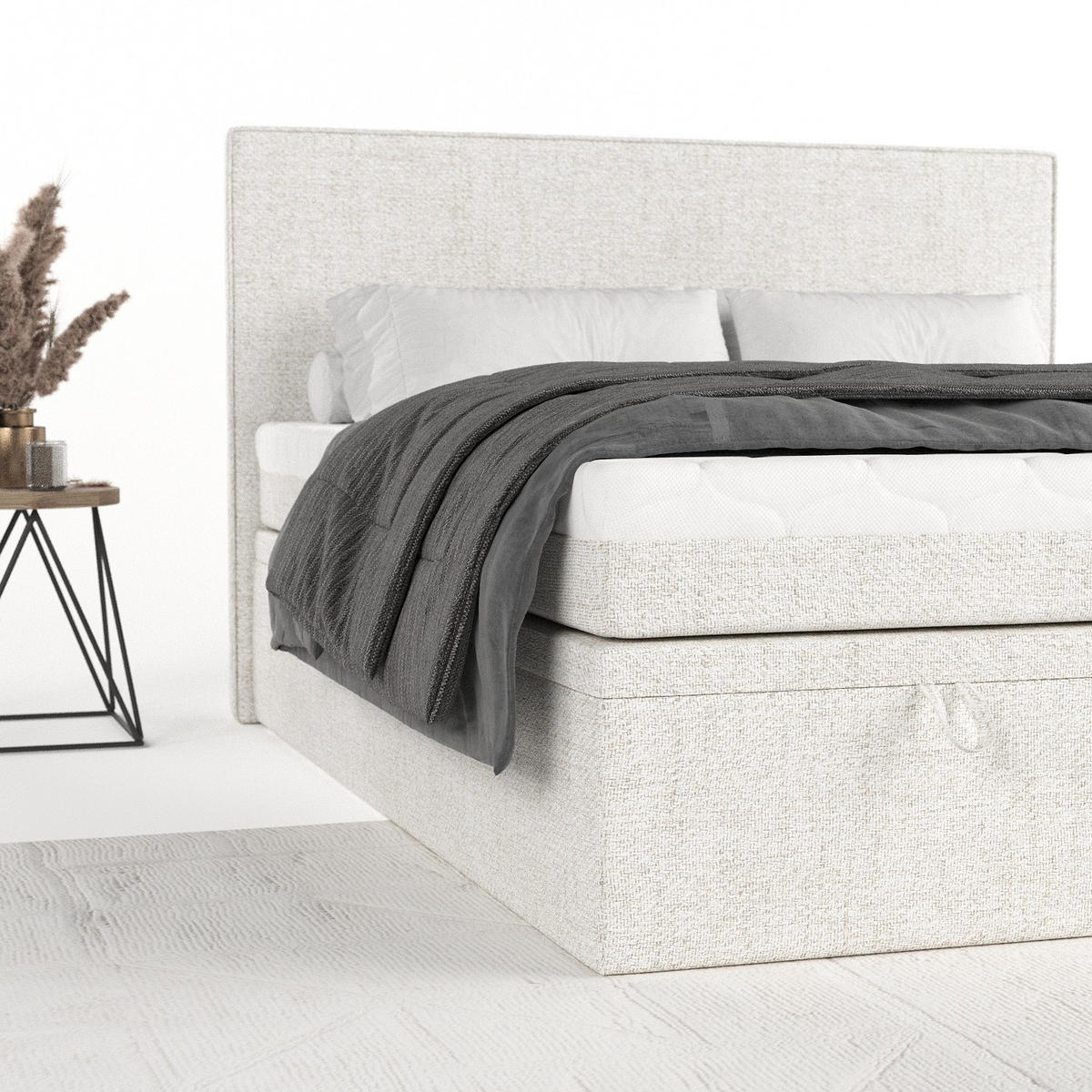 BOXBETT Zalla 180/200 cm Creme im Neve Stoff - Creme/Schwarz, Holz/Holzwerkstoff (180/200cm) - AltaBeds
