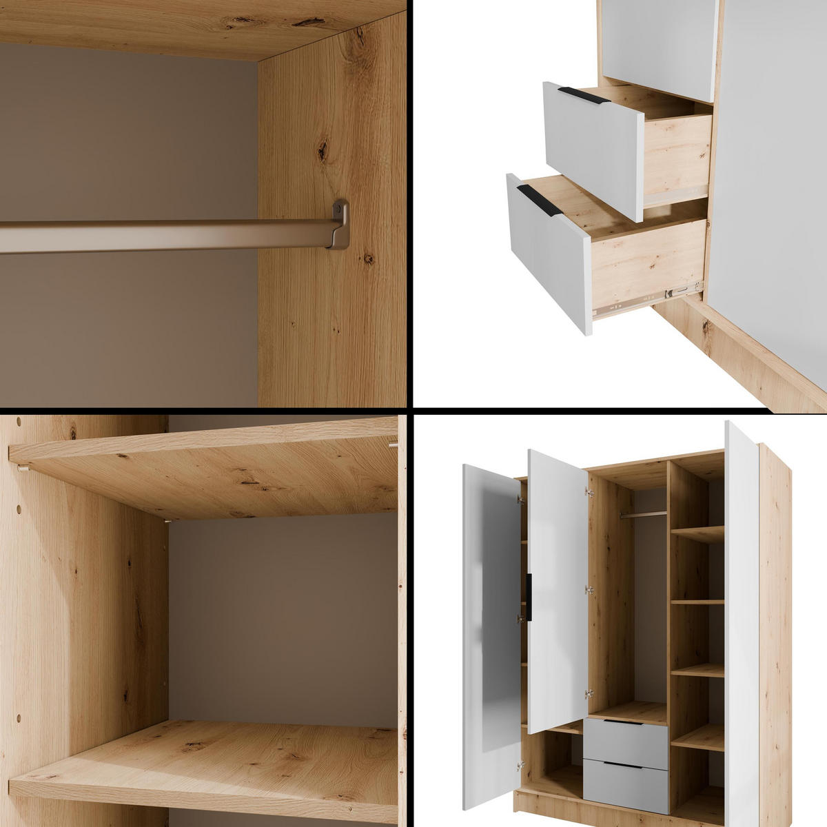 KLEIDERSCHRANK mit Flügeltüren KOLIN 150x200cm Artisan / Weiß - Eiche Artisan/Weiß, Holzwerkstoff (150/200/51cm) - ALTDECOR