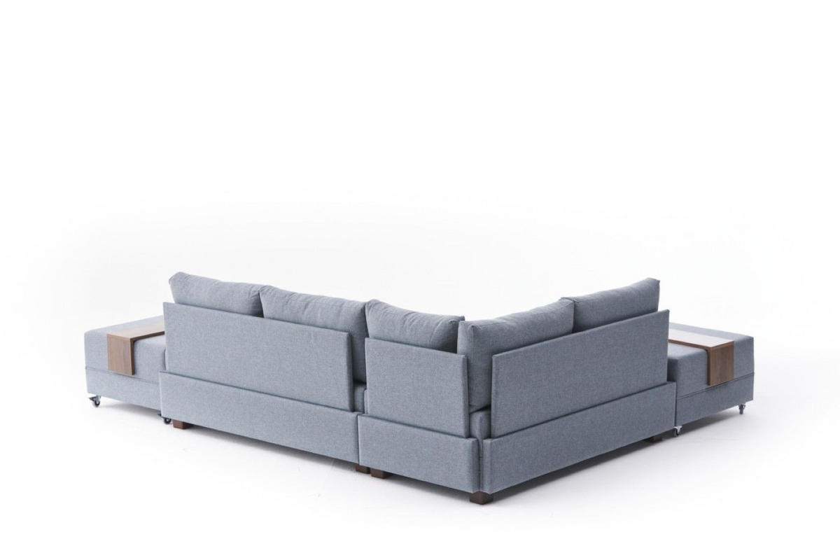 ECKSOFA mit rollbarer Schlaffunktion - Blau/Walnussfarben, Holz/Textil (280/210cm) - myHomelando