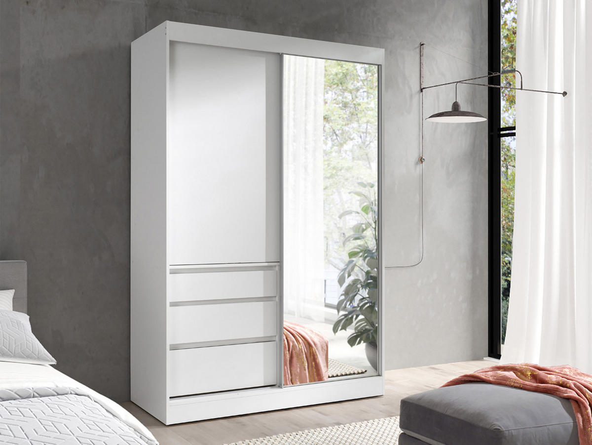 SCHWEBETÜRENSCHRANK Haiti 140 mit Spiegel - Weiß, Holzwerkstoff (140/216/65cm) - MIRJAN24