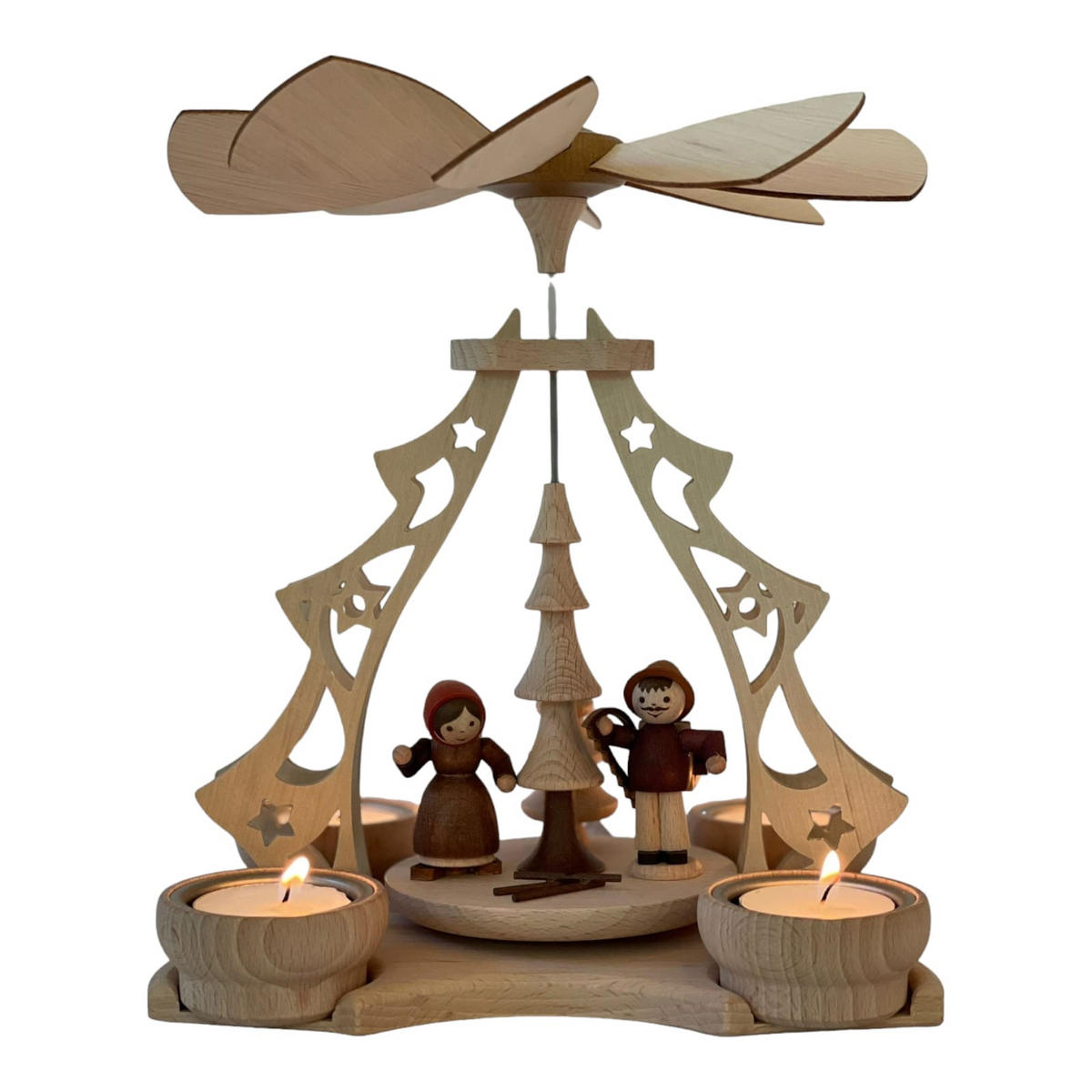 PYRAMIDE Waldfiguren für 4 Teelichter 20/19/23 cm - Multicolor, Holz (19/23/20cm)