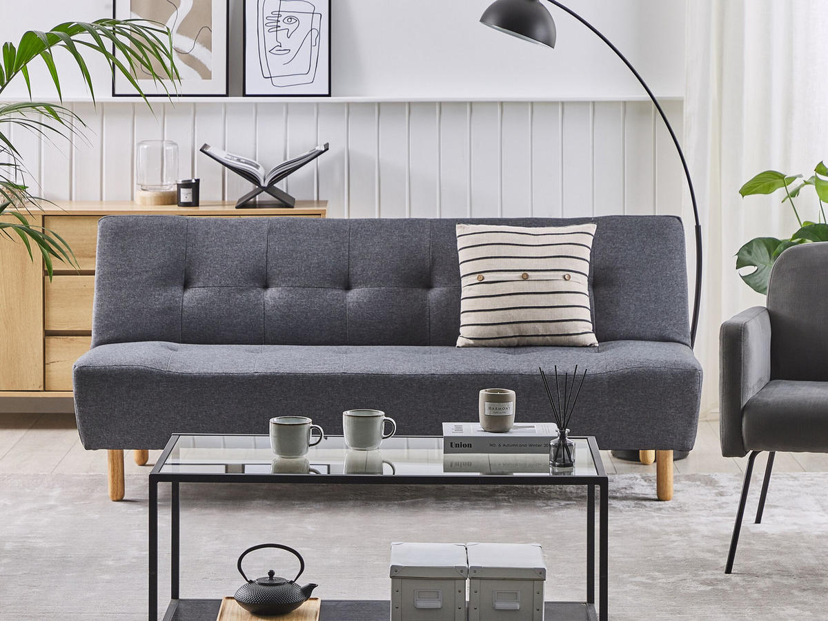 3-SITZER-SCHLAFSOFA dunkelgrau Alsten - Hellbraun/Dunkelgrau, Textil (182/80/83cm) - Beliani