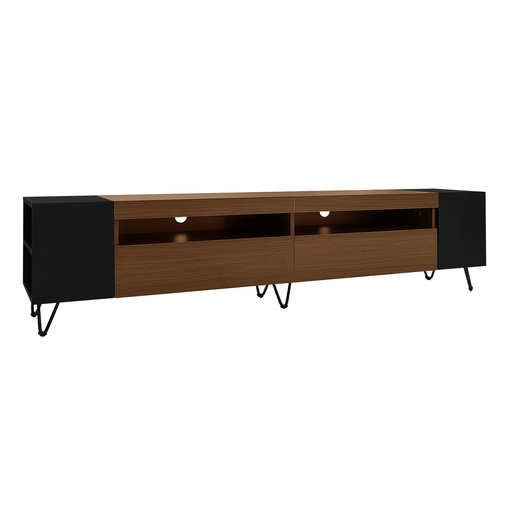 TV Lowboard 180x36x43 cm, 2 Türen, Metallfüße, Schwarz Holz - Schwarz, Holz (180/43/36cm)