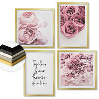 WANDBILDER 4er Set - 50x50 cm & 40x60 cm Goldrahmen - Blumensträuße mit Rosen, Hausinschrift - Goldfarben, Kunststoff (50/50cm) - ArtPrintCave