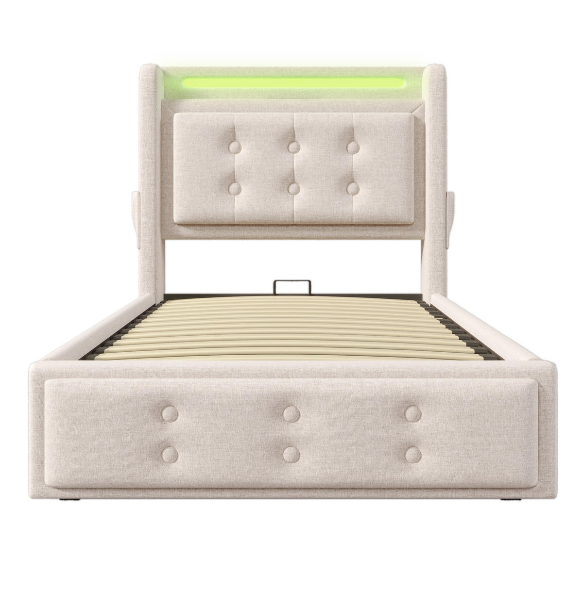 POLSTERBETT mit Stauraum, LED und Matratze 90x200 cm Beige - Weiß, Metall (90/200cm) - Beauniv
