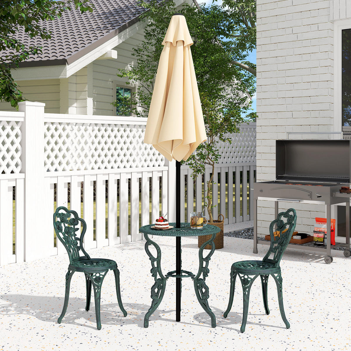 BISTROSET DE-07353 aus Gussaluminium für 2 Personen Antik Grün - Grün, Metall - ComfortXL