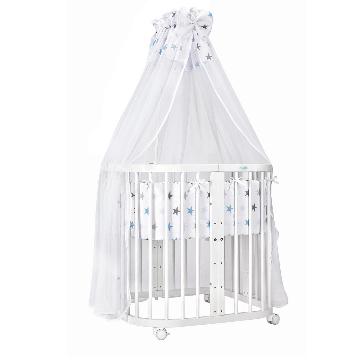 BABYBETT WHITE, 7in1 mit Matratze - Weiß/Hellblau, Holz (73/123cm) - waldin