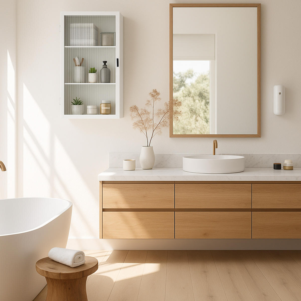 STĚNOVÁ SKŘÍŇ Zundert - bílá, kov/sklo (35/60/15cm) - [en.casa]