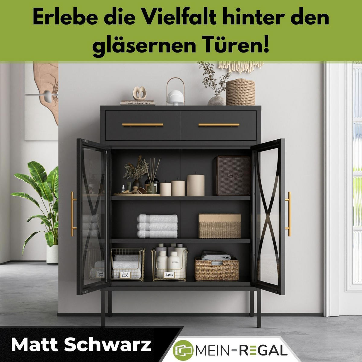 HIGHBOARD TORONTO Metall Schwarz Türen und Schubladen 80/35/110 cm - Schwarz, Metall (35/110/80cm) - Mein-Regal