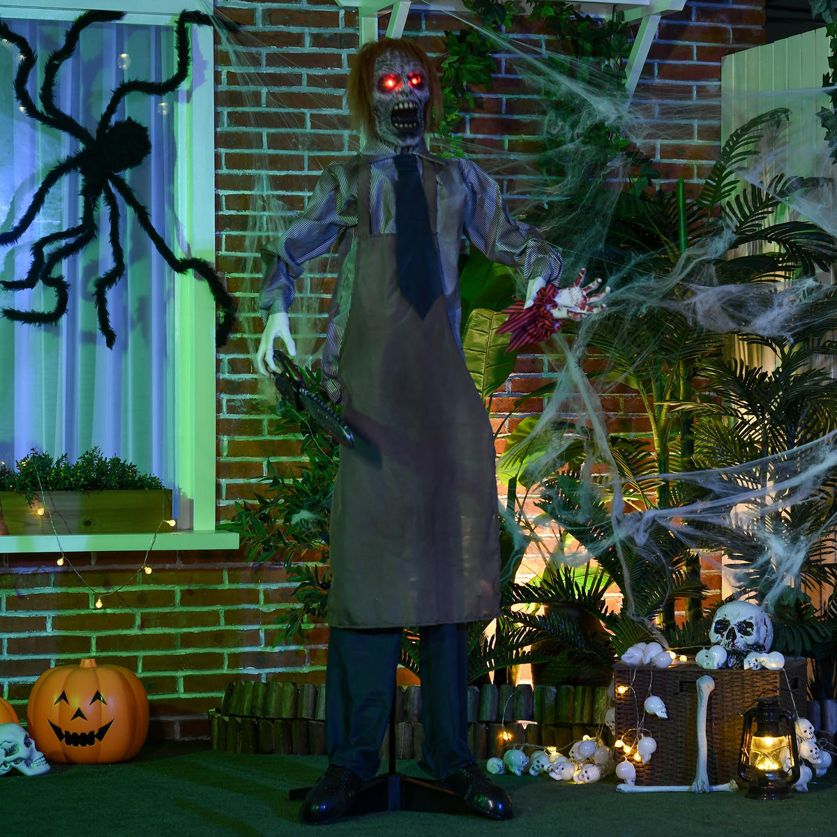 HALLOWEEN Dekoration 170cm Kettensägenmörder mit beweglichem Körper, Arm - Multicolor, Kunststoff (18/170/130cm) - HOMCOM