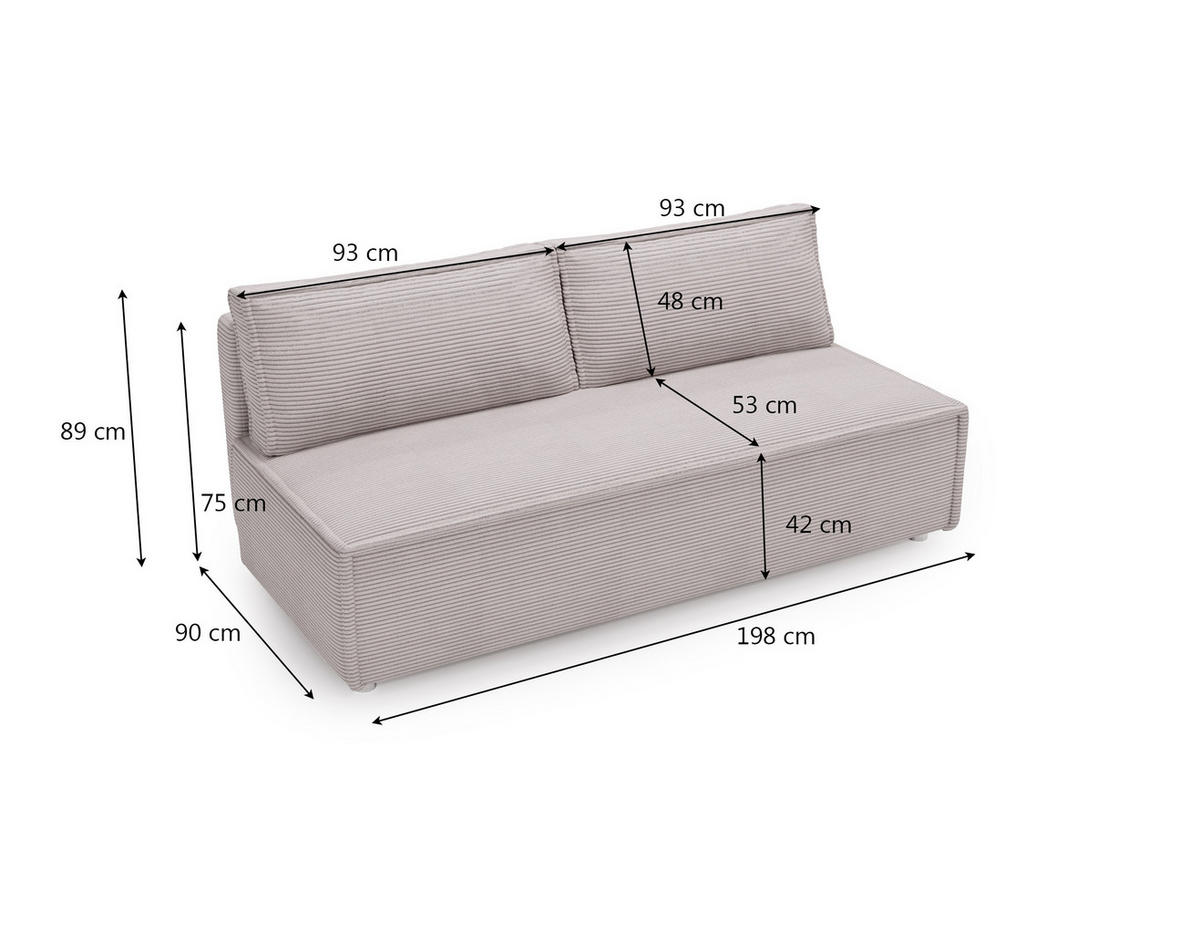 SCHLAFSOFA Mit Bettkasten DUO Poso Stoff Hellgrau - Hellgrau, Holz (198/89/90cm) - Kaiser Möbel