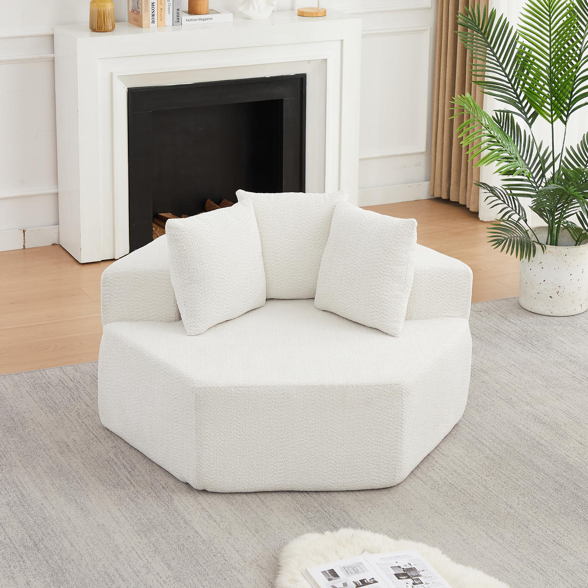 SESSEL DE-34513 sechseckig mit 3 Kissen Beige - Beige, Textil (122/76/138cm) - ComfortXL