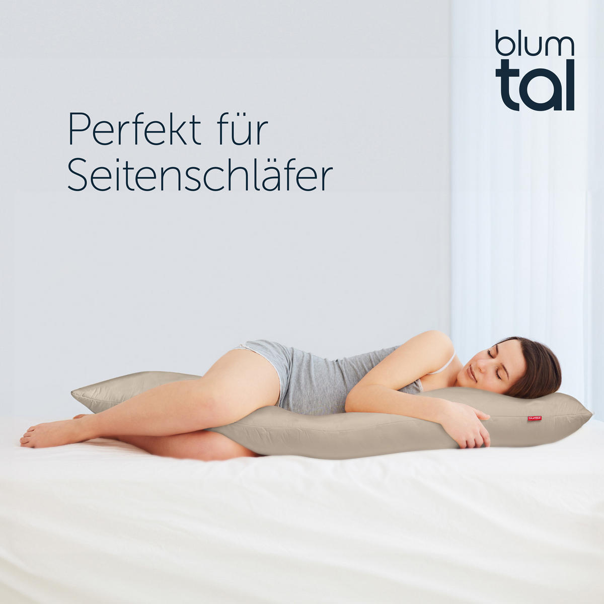 SEITENSCHLÄFERKISSEN mit Bezug 40x145cm - Beige/Weiß, Textil (40/145cm) - Blumtal