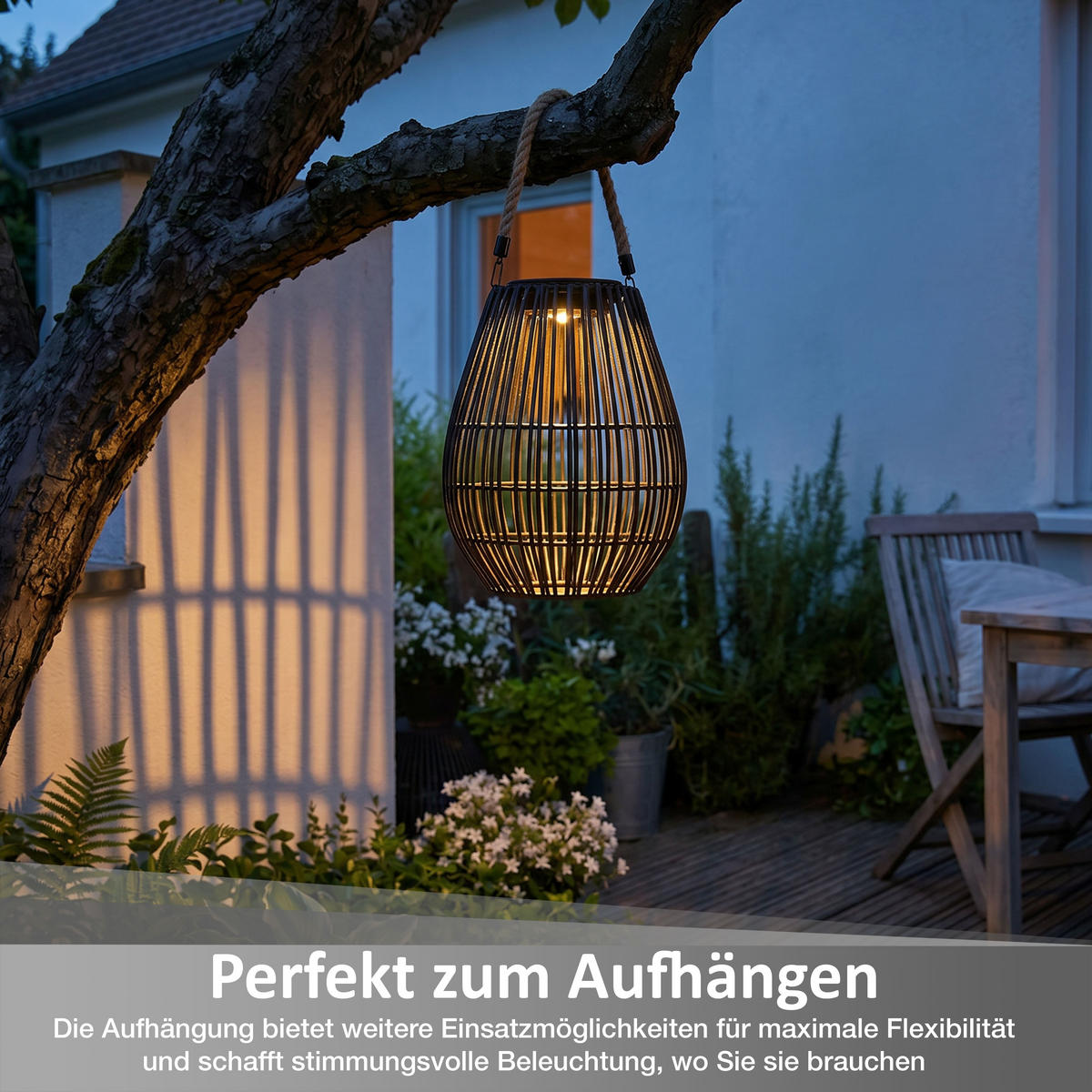 SOLAR-GEFLECHTLATERNE Oval Schwarz Ø18 5cmx24cm Kunststoff-Rattan-Metall - Schwarz, Metall (16/16/35cm) - Northpoint