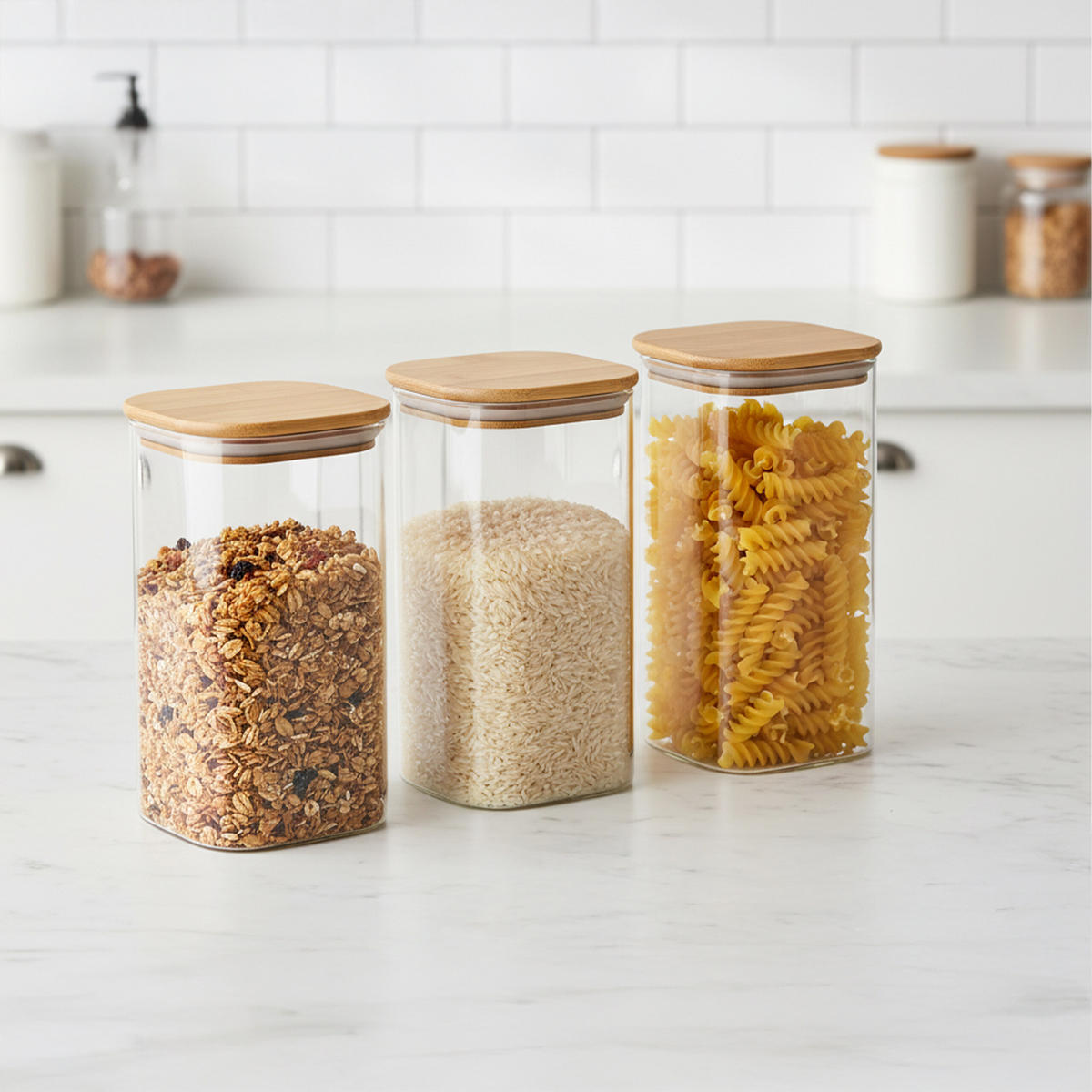 3XSKLENĚNÉ dózy - průhledná, dřevo/plast (10/21/10cm) - Relaxdays